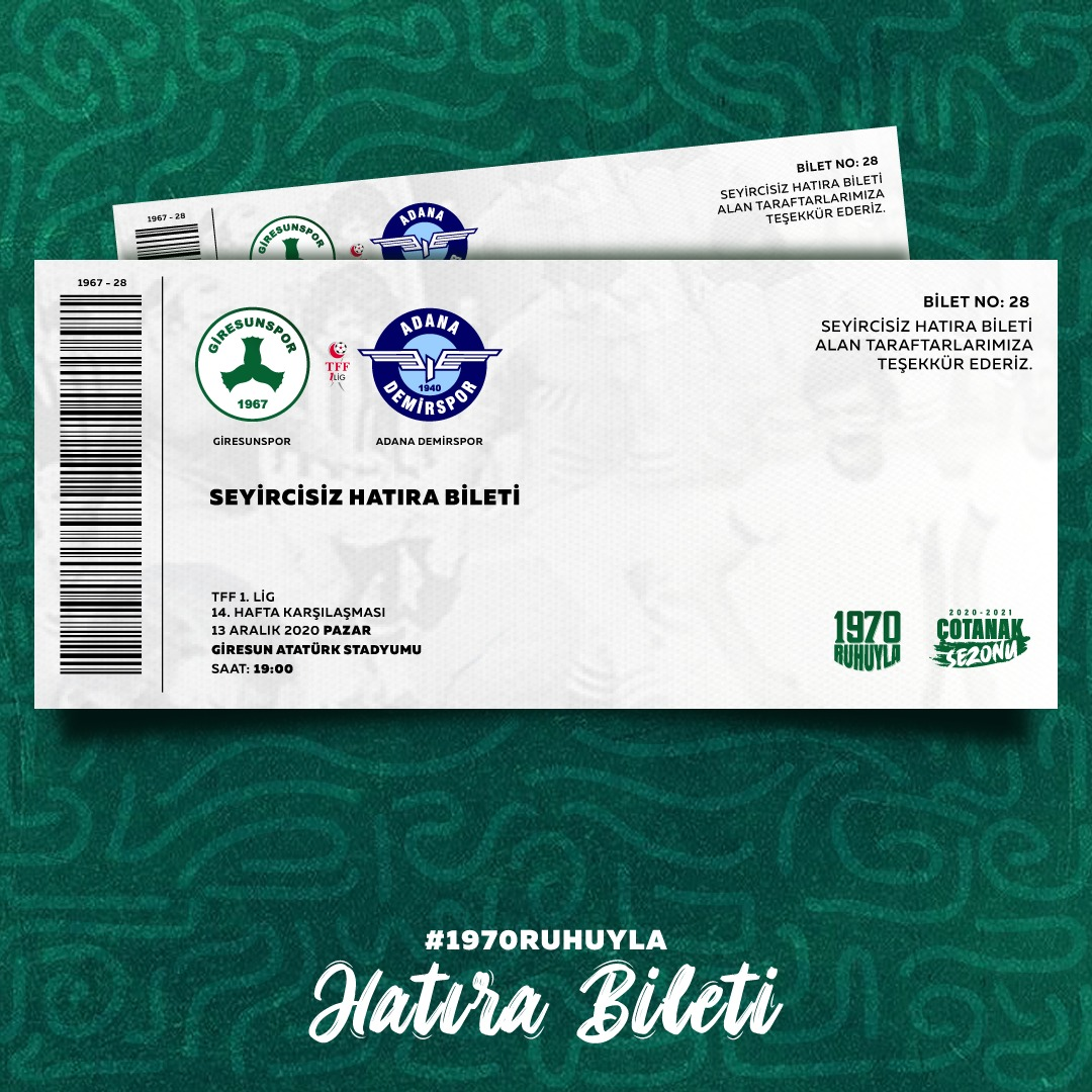 Giresunspor-Adana Demirspor Hatıra Biletleri e-store'da satışta!