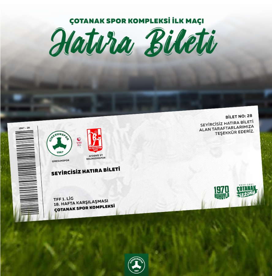 Giresunspor’umuzun, Çotanakspor Kompleksi’nde oynayacağı ilk karşılaşmanın “Hatıra Biletleri” Satışta!