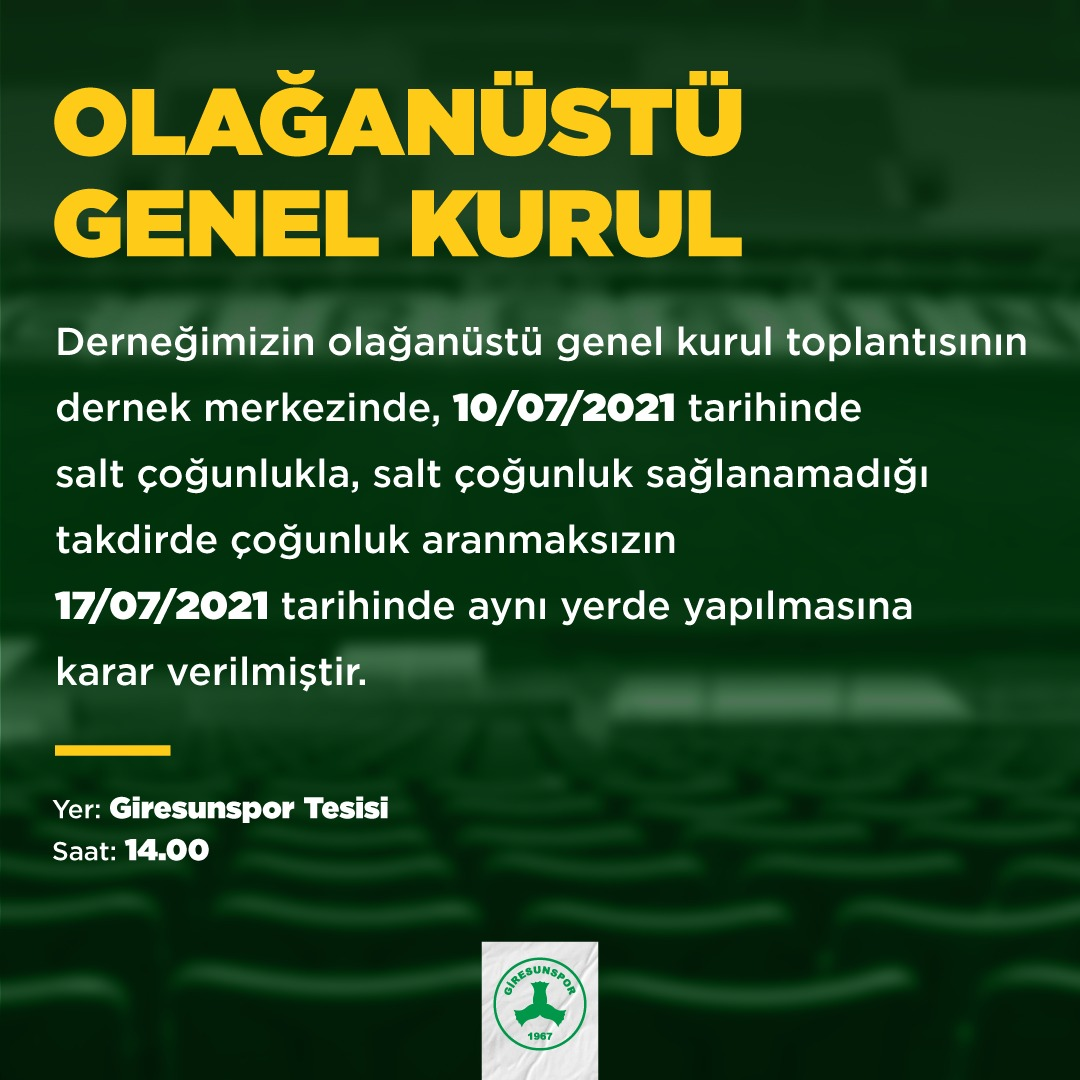 OLAĞANÜSTÜ GENEL KURUL TOPLANTISI TARİHİ BELLİ OLDU