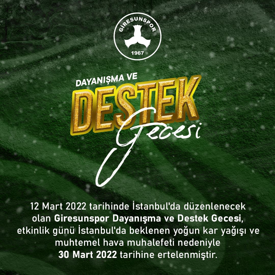 GİRESUNSPOR DAYANIŞMA VE DESTEK GECESİ ERTELENDİ