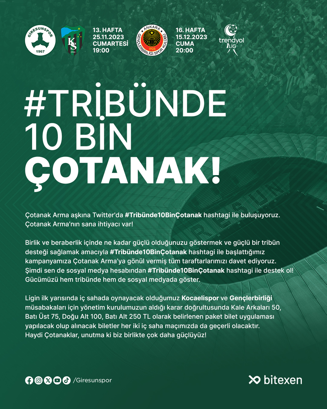 #Tribünde10BinÇotanak